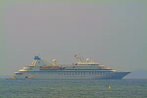 Seabourn Legend, luxury cruise ship in the harbour of Sanary-Sur-Mer