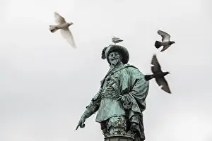 Seagull on statue or statue of Gustaf II Adolf by Bengt Erland Fogelberg