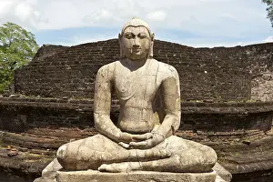 Category Buddhism Prints: Seated Buddha statue made of stone in a meditation posture