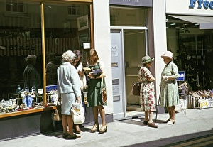 Secondary school girls carrying out geographical fieldwork, Great Britain 1970s Girls carrying out questionnaires 1975 presumably Leominster, Herefordshire, England, Great Britain 1970s