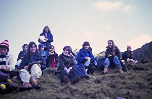 Secondary school girls doing fieldwork in geography, Great Britain 1970s Girls doing fieldwork, making observations and notes 1974