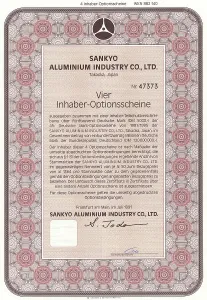 Securities certificate, bearer warrant
