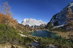 Seebensee with Zugspitze and Wetterstein Mountains in autumn