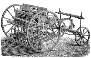 A seed drill from 1880, agricultural seed drill for row sowing