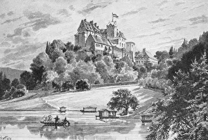 Seefeld Castle, woodcut from the year 1888