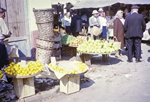 Selling fruit at the street market, Yalova, Turkey 1974