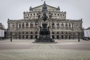 The Semperoper in Dresden with its classicist and renaissance-inspired style on a cloudy day