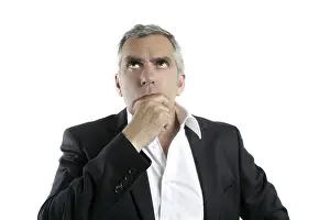 Senior thinking serious gesture businessman hand in face gray hair