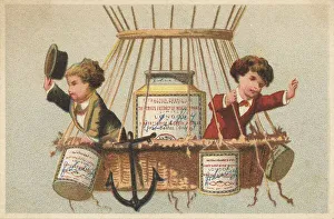 Series Genre Pictures 2 (1873 to 1878) (Paris) Children in a balloon basket from a hot-air balloon with Liebig glass