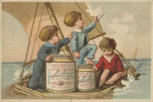 Series Genre Pictures 2 (1873 to 1878) (Paris) Shipwrecked children on a makeshift raft with a Liebig glass