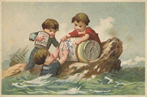Series Genre Pictures 2 (1873 to 1878) (Paris) Shipwrecked children saved a Liebig glass on a rock