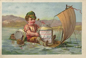 Series Genrebilder 1 (1873 to 1878) (Paris) Child on a primitive sailing raft with a glass of Liebig