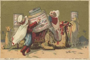 Series Genrebilder 3 (1873 to 1878) (Paris) Children transporting Liebig glasses on camels in the Egyptian desert