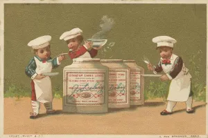 Series Genrebilder 4 (1873 to 1878) (Paris) three cooks filling soup from Liebig pots