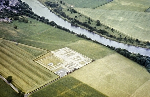 Series of oblique aerial photographs of sites associated with Hadrian's Wall, c. 1970s Roman town of Corbridge, Northumberland, England, UK from the north-west