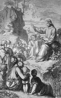 The Sermon on the Hill, historic steel engraving from 1860