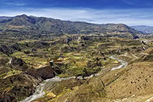 Framed Print : Serpentines along valleys with terraced areas and river Framed Print : Serpentines along valleys with terraced areas and river