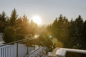 Setting winter sun with landscape