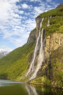 Seven sisters are seven waterfalls plunging into the fjord