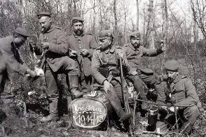 Seven soldiers slaughtering rabbits