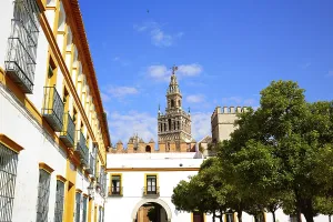 Seville Giralda tower of Sevilla from Alcazar Andalusia Spain