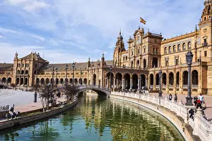 Seville, Spain, March 9, 2022: Beautiful view of Plaza de Espana in Andalusia