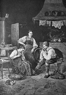 Sewing, historical illustration, about 1886