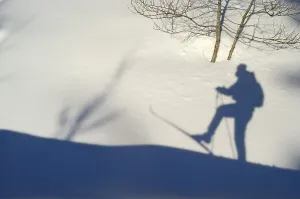 Shaddow of cross-country skier in the snow int the cross-country ski run
