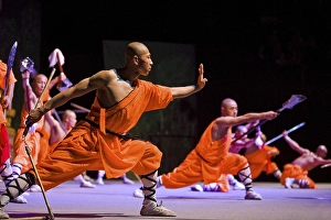 Category Buddhism Prints: Shaolin monks during a show on the 22nd of March 2009 in Berlin