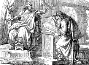 Shaphan the Scribe reads out the found legal role to the pious King Josiah (639-609 BC)