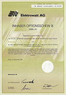 Share certificate, bearer warrant in German marks