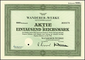 Share worth 1000 Reichsmark of the company hiker-Werke in Chemnitz, around 1922, Saxony, Germany, digitally enhanced reproduction from a historical original, around 1900, public domain, Europe