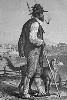 Shepherd from Campagna, Italy, historic wood engraving