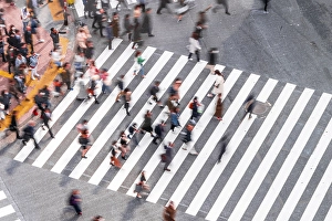 Shibuya crossing, crowds at intersection