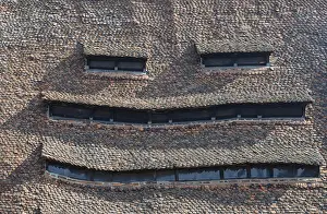 A shingle roof with windows, salt house
