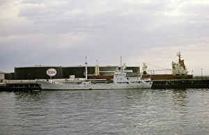 Ship and Esso oil tanks, harbour of Dakar, Senegal, West Africa 1978, Africa