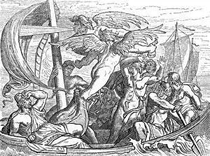 The ship of Odysseus in stormy sea