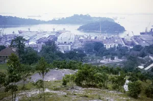 Shipping and docks at Keppel harbour from Mount Faber, Singapore, Asia 1971, Asia