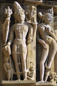Shiva and apsara on wall of kandariya mahadeva temple Khajuraho madhya pradesh india