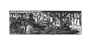 Shopping on the market, historical illustration from: Emmi Conradi-Stahl: Wie Gritli haushalten lernt