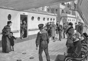 Shuffelboard game aboard a transatlantic steamer