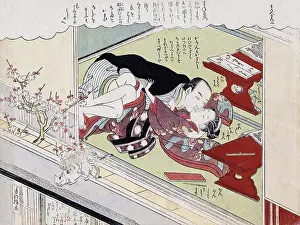 This shunga is one of Harunobu's series of 24 woodblock prints