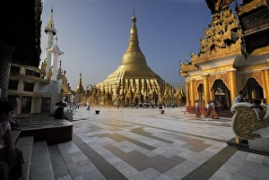 Shwedagon Pagoda with forecourt in morning light