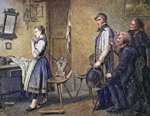 Shy suitor, historical engraving, circa