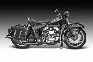 Sideways shot of a vintage motorbike in gradient back