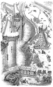 Siege of a fortified city in the 12th century
