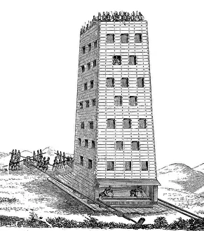 Siege tower or breaching tower or siege engine from the time of the second crusade