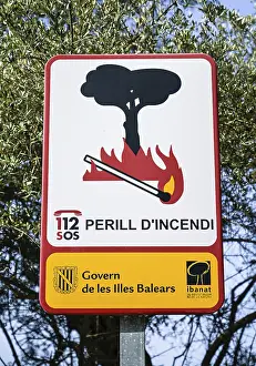 Sign Forest Fire Danger, Majorca, Spain, Europe
