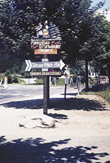Sign for tourist attractions, Titisee, Baden-Wuerttemberg, Germany, Europe 1960, Europe