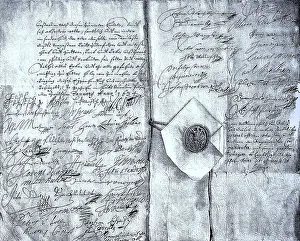 The signatures of Wallenstein's forty-nine officers as part of the first Pilsen Conclusion